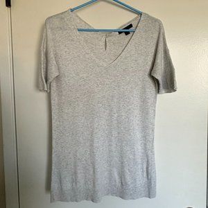 Banana Republic Women Cotton Blend Cream V-Neck Short Sleeve Knitted Top